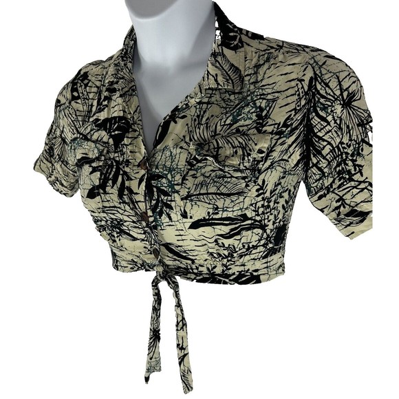 Urban Outfitters Small Button Down Crop Top Nylon Beige Black Halter - Picture 3 of 11